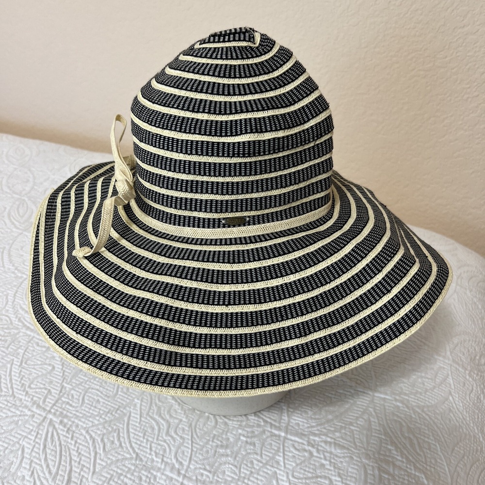 Scala Bucket Sun Hat Wide Floopy Brim  Black and Tan Summer Beach Vacation